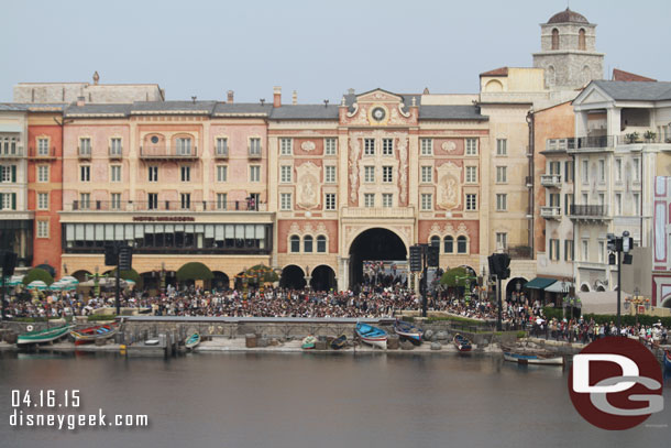 A large crowd gathered around the harbor for the show