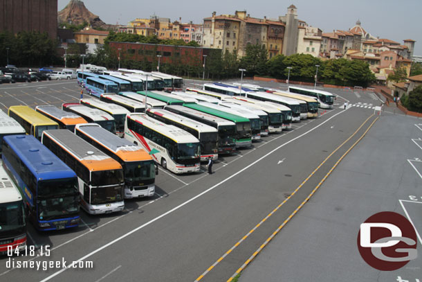 The bus parking lot is fairly full for Tokyo DisneySea