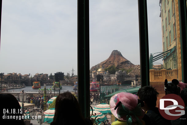 From inside the hotel there are several windows that look out into the park.  Here guests are enjoying a view of the Fashionable Easter show going on.