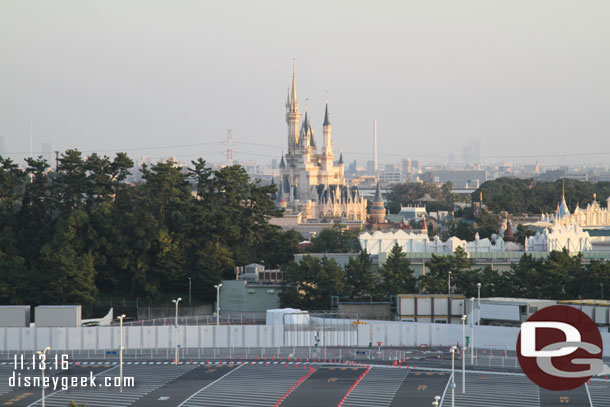 Cinderella Castle this morning.  Right in front of it the back side of the Small World Facade.