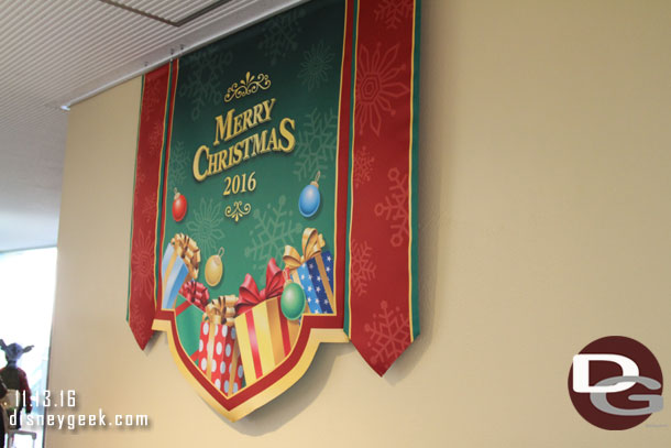 Christmas banners inside Bayside Station.