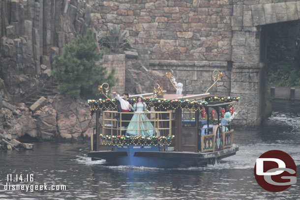 A steamer bringing Ariel and Prince Eric into the harbor.