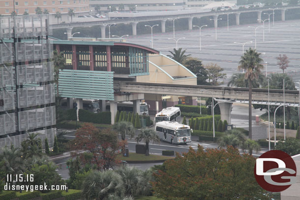 A traffic jam of resort cruisers leaving the Bayside Station