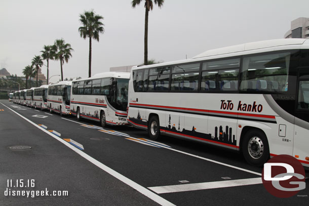 This morning there were a lot of buses lined up out front of the hotel waiting to pick people up.