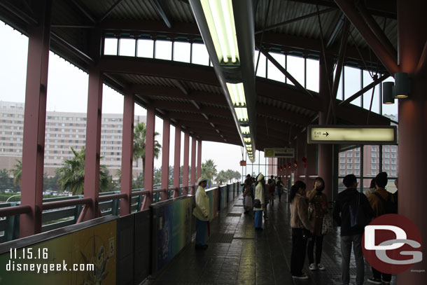 Some guests waiting upstairs but not a big crowd.  DisneySea opened at 8 and Disneyland not till 9.