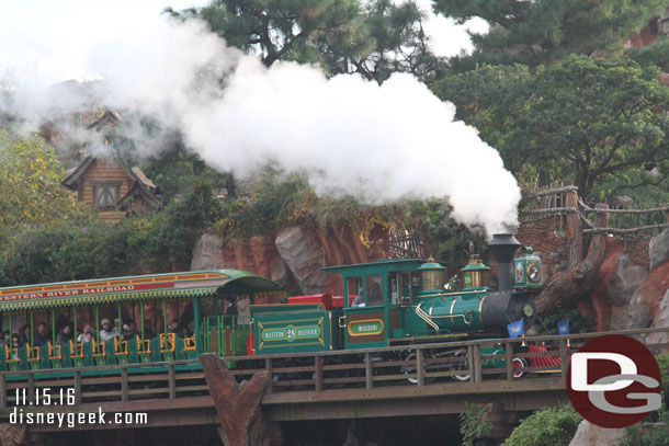 A train passing Splash Mountain.