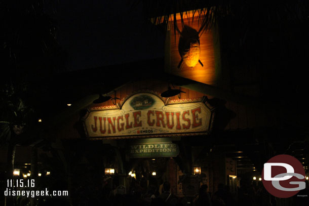 The Jungle Cruise Wildlife Expedition was next for me. I had wanted to try this at night last trip but it was too long of a wait.  Tonight not so bad.