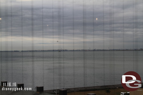 Looking out to Tokyo Bay from the elevator.  The lines on the glass make for some bad pictures.