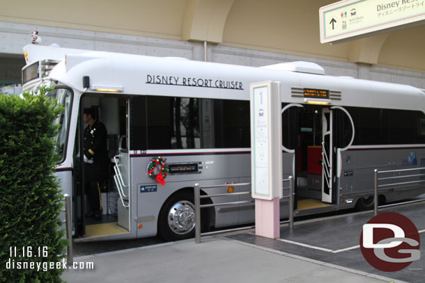 A Disney Resort Cruiser waiting at Bayside Station.