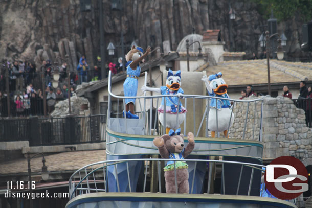Donald and Daisy along with several other characters on the second boat.