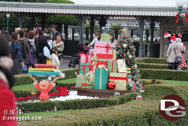 Christmas decorations/displays around the entrance area.