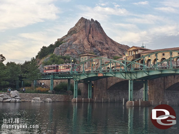 An Electric Railway train passing by Mt. Prometheus.