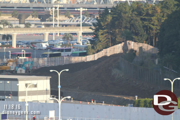 A closer look at the work going on backstage on the Disneyland parking lot side.  Looks like site prep for the expansion.