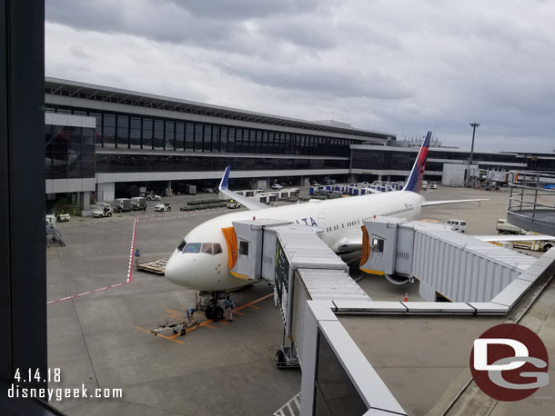 A look back at our plane from the jetway.. its 2:01pm