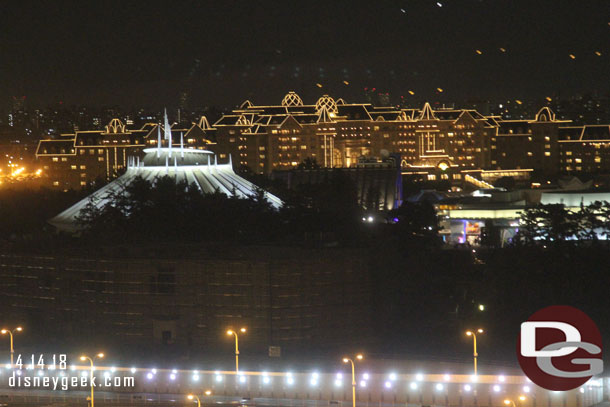 Space Mountain and the Tokyo Disneyland Hotel in the distance.  Tomorrow we head for the park.