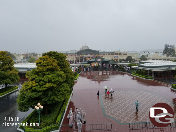 Looking out from the station no massive crowds in the rain.  It was 8:15am. 