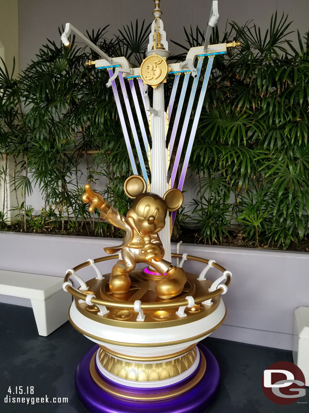 A singing golden Mickey in Tomorrowland near Space Mountain.  Guessing it was because Showbase is also near by.