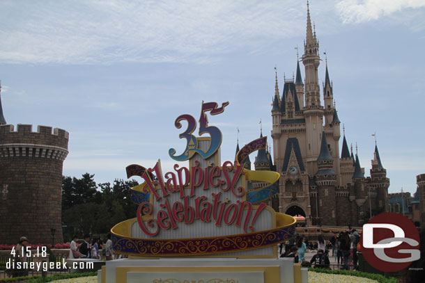 A 35th Happiest Celebration photo op in the center.