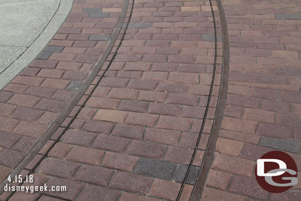 In Toon Town the Jolly Trolley is stationary. They have filled in the tracks with bricks to remove the trip hazard.