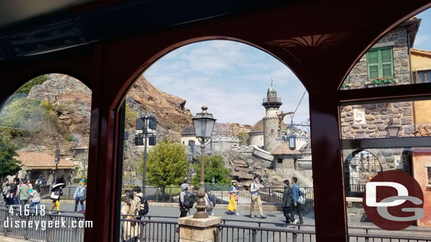 Out the side window.