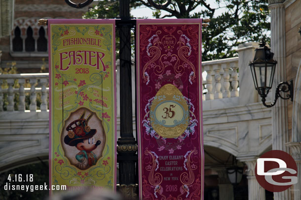 Decorations in the area are a combination of Easter and the 35th Anniversary.