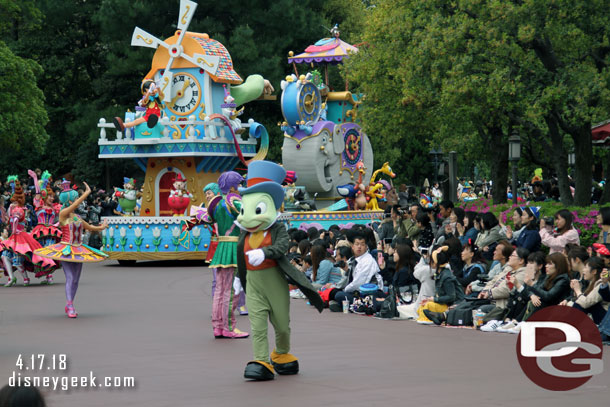 Jiminy Cricket leading the way for Pinocchio.