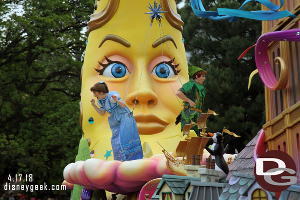 The second half of the float has Peter Pan and Wendy.