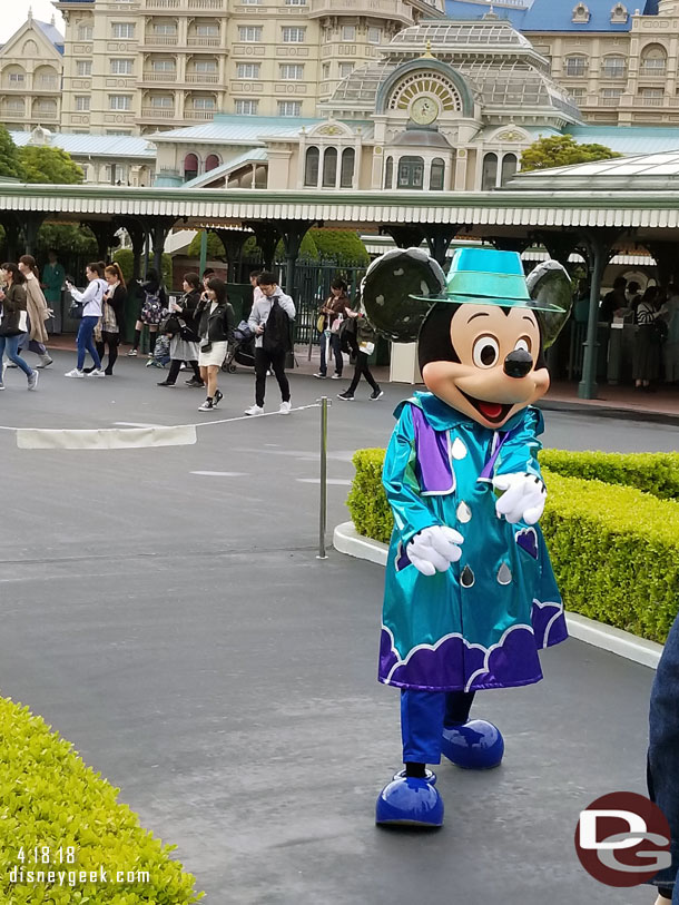 Mickey Mouse sporting his 35th Anniversary Raingear.