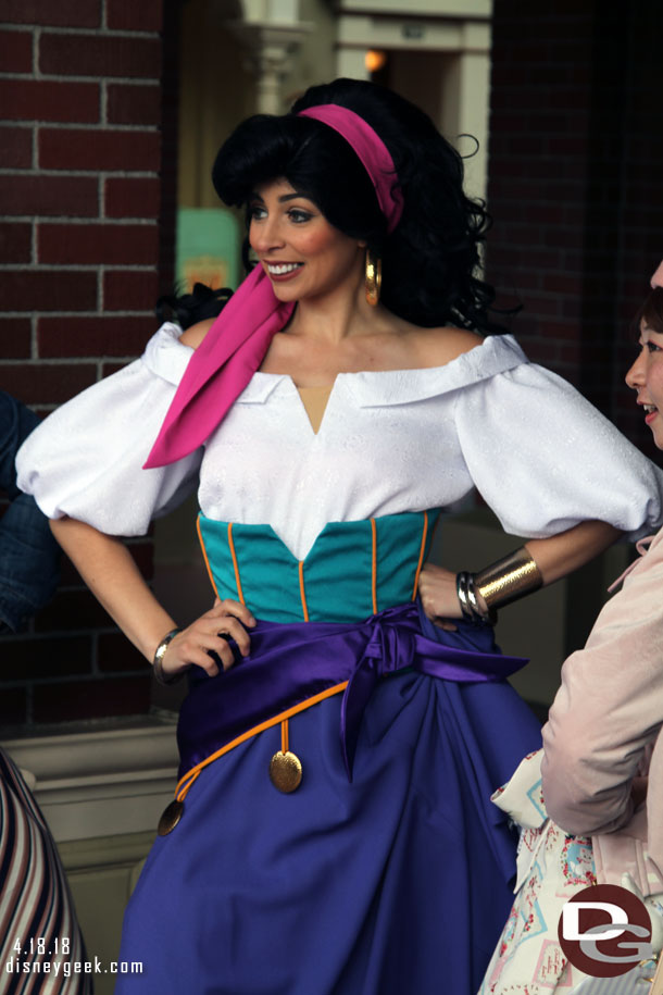 Esmeralda greeting guests at the entrance to World Bazaar.