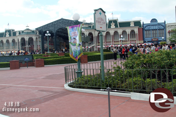 Found the reserved viewing we won for the Dreaming Up lottery.  It was this roped off space in the central hub.  It was a sitting only area and a good view but we did not feel like sitting for the parade.