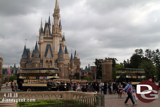 Two Omnibuses parked in the central hub to be out of the way of the parade.