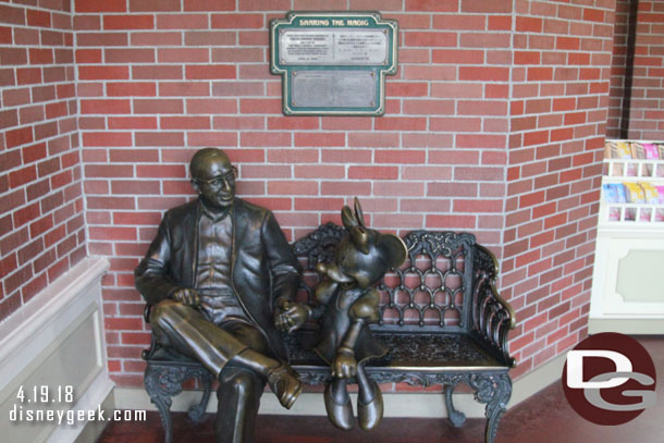 Sharing the Magic Statue near the entrance to World Bazaar.