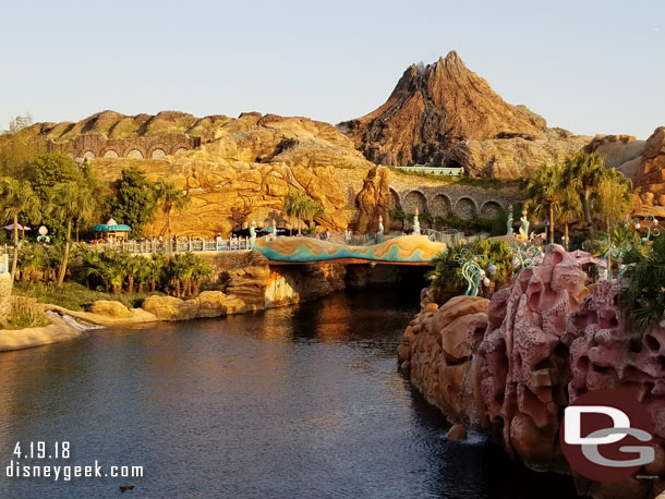 Looking toward Mysterious Island from the bridge to Mermaid Lagoon as the sun was setting.