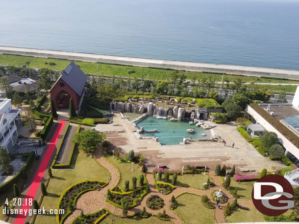 A look down at the pool and wedding area of the hotel.