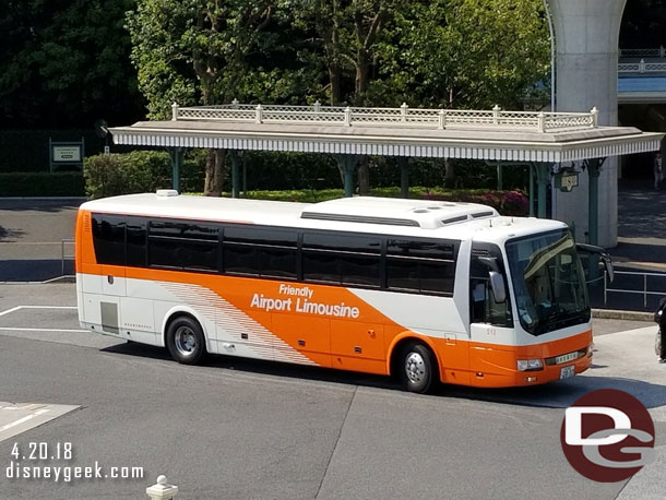 A Limo Bus in the bus area for Disneyland. We will be taking one of these to the airport.