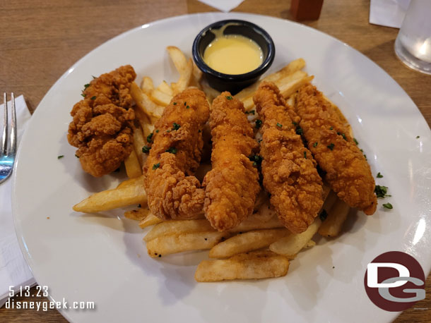 We ended up at TGI Friday's.. since no one wanted a big meal.  Here is the chicken fingers