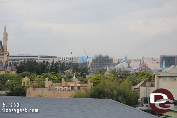 Looking across Disneyland toward the hotels and Fantasy Springs Construction.