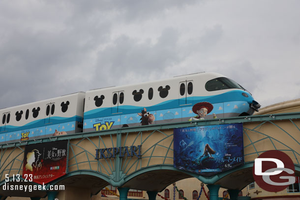 The Toy Story Monorail passing by.