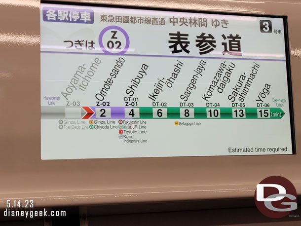 Once on the train there were digital displays with the same information and approximate times.