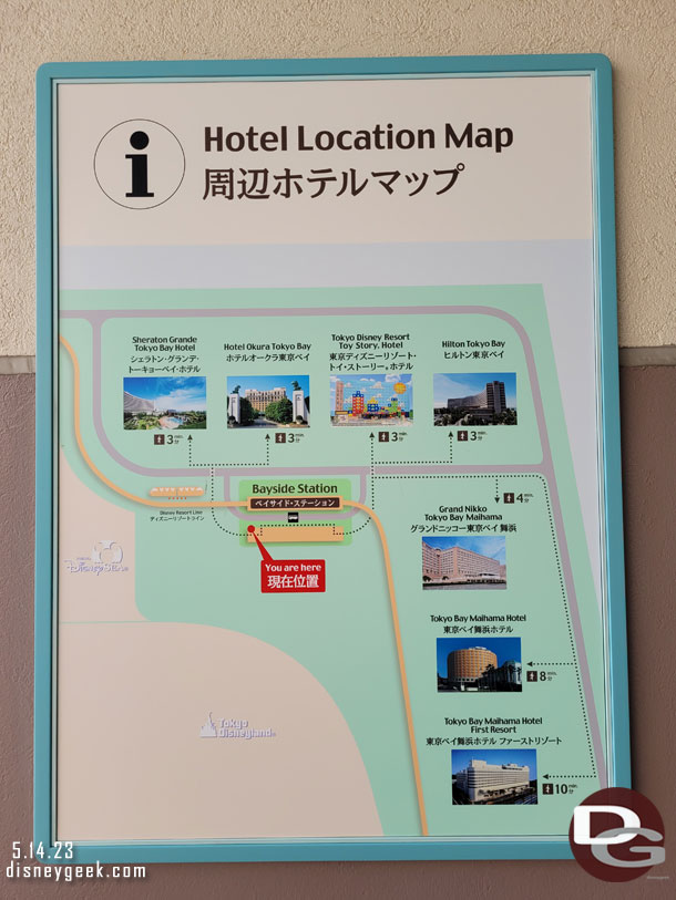 Back at Bayside Station a map of the Hotels in the area.