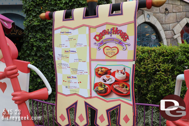 A check of the Queen of Hearts menu