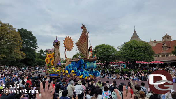 Moana on the front of float