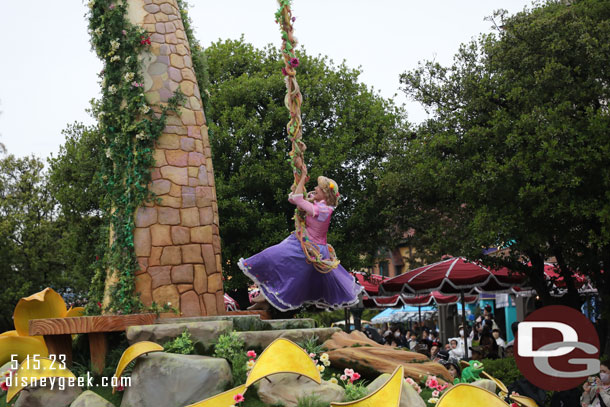 Rapunzel swings on her hair.