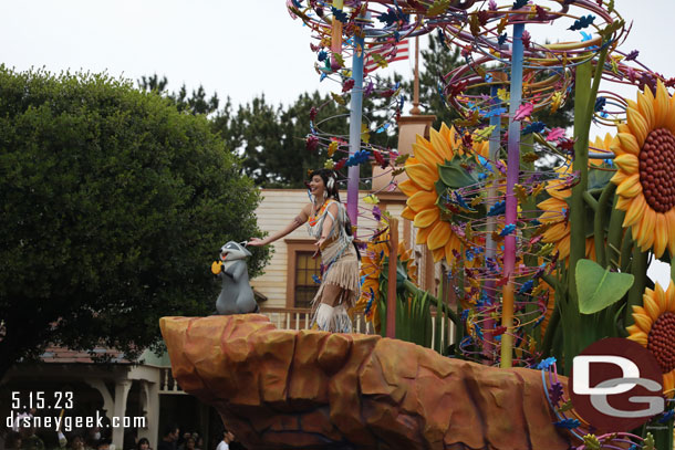 Pocahontas on the back of the float