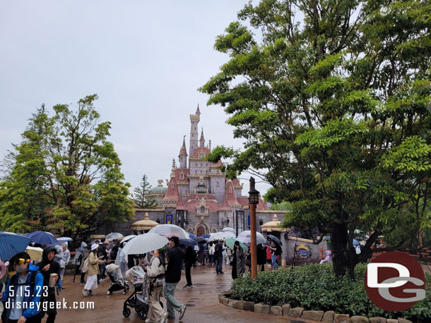 The rain did not shorten the wait for Beauty and the Beast, it was still triple digits.