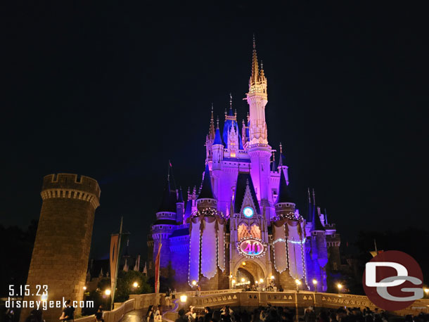 A look at Cinderella Castle this evening, notice the pixie dust trail is in motion