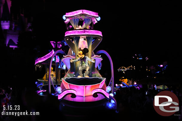 Mickey Mouse on the front of the next float.