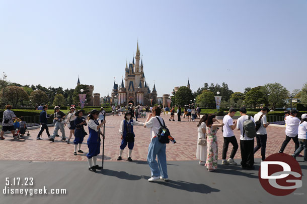 The Beauty and the Beast queue stretched to the center of the park this morning.