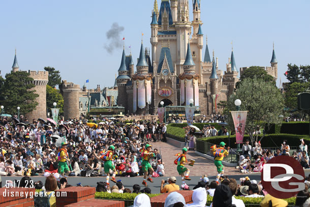 Smoke from a Mt. Prometheus eruption at Tokyo DisneySea in the background.