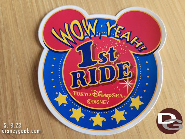 Once in line a cast member was passing out these stickers.